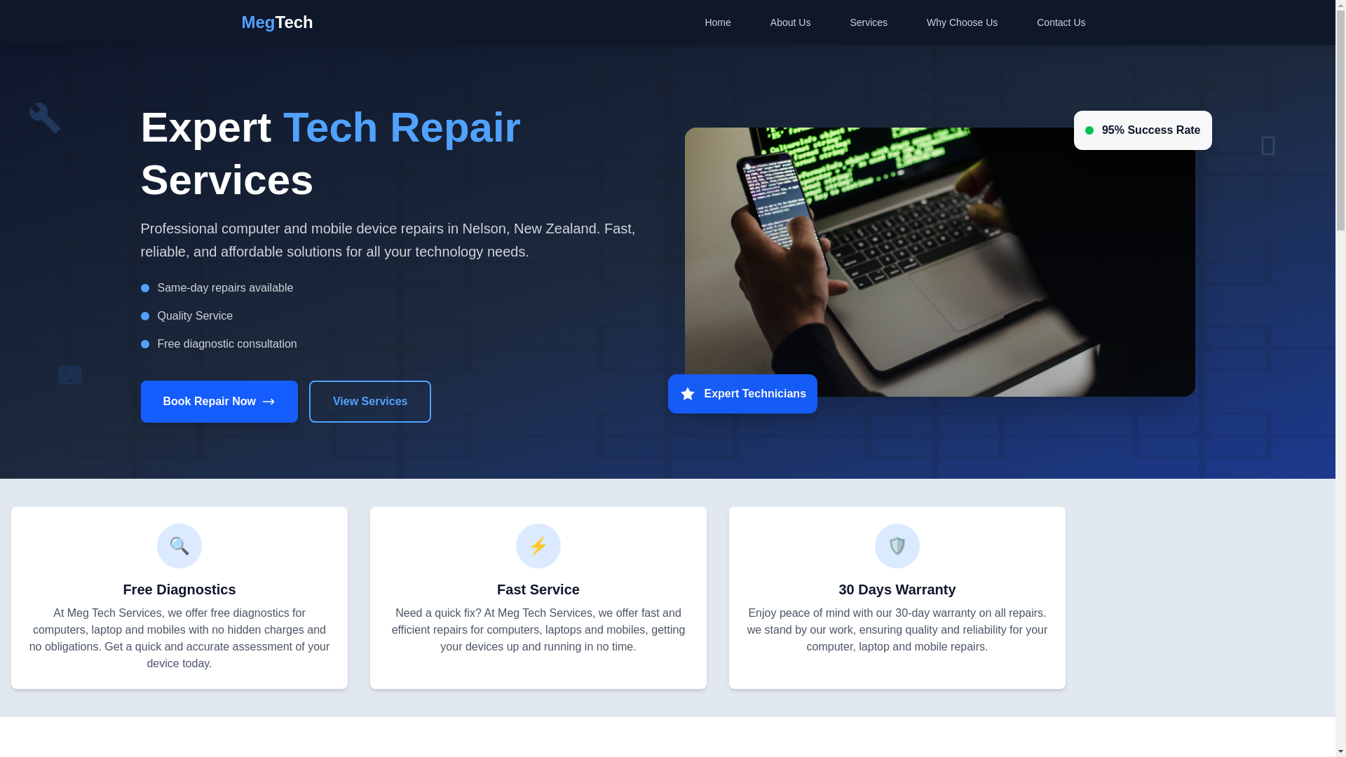 website screenshot of https://megtech.co.nz/