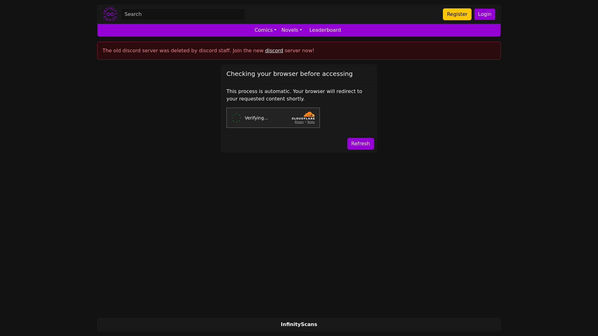 website screenshot of https://infinityscans.sbs/