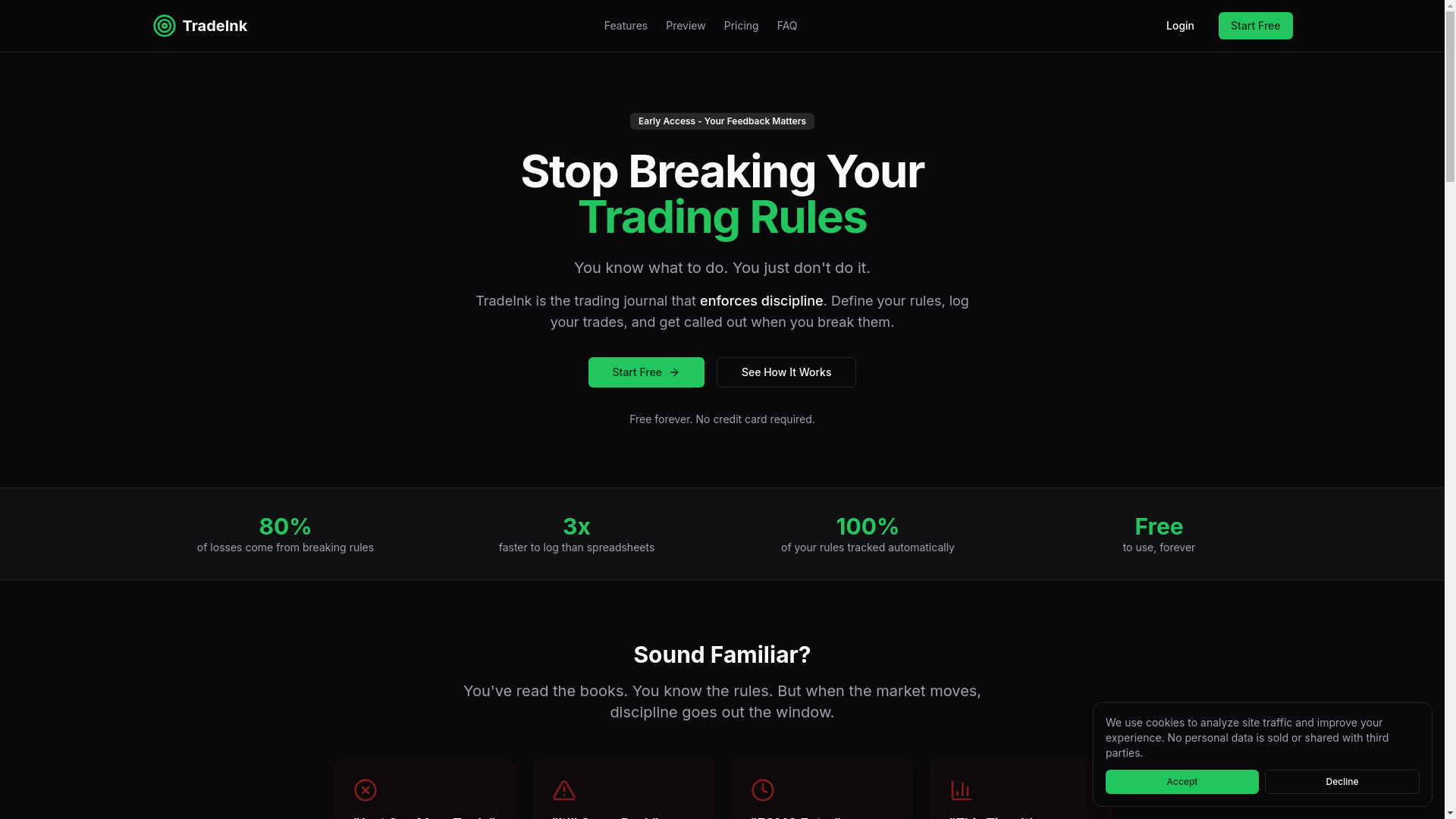 website screenshot of https://tradeink.app/