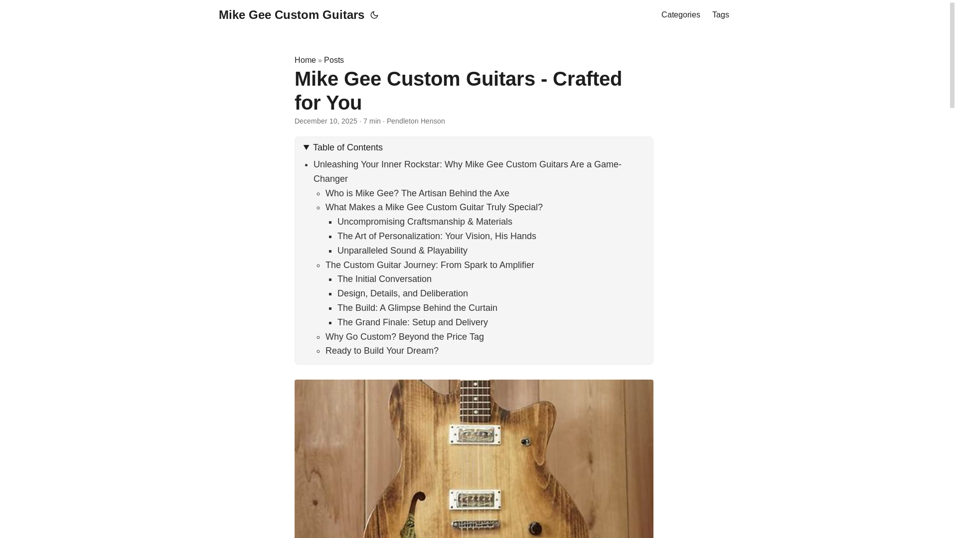 website screenshot of https://mikegeecustomguitars.pages.dev/