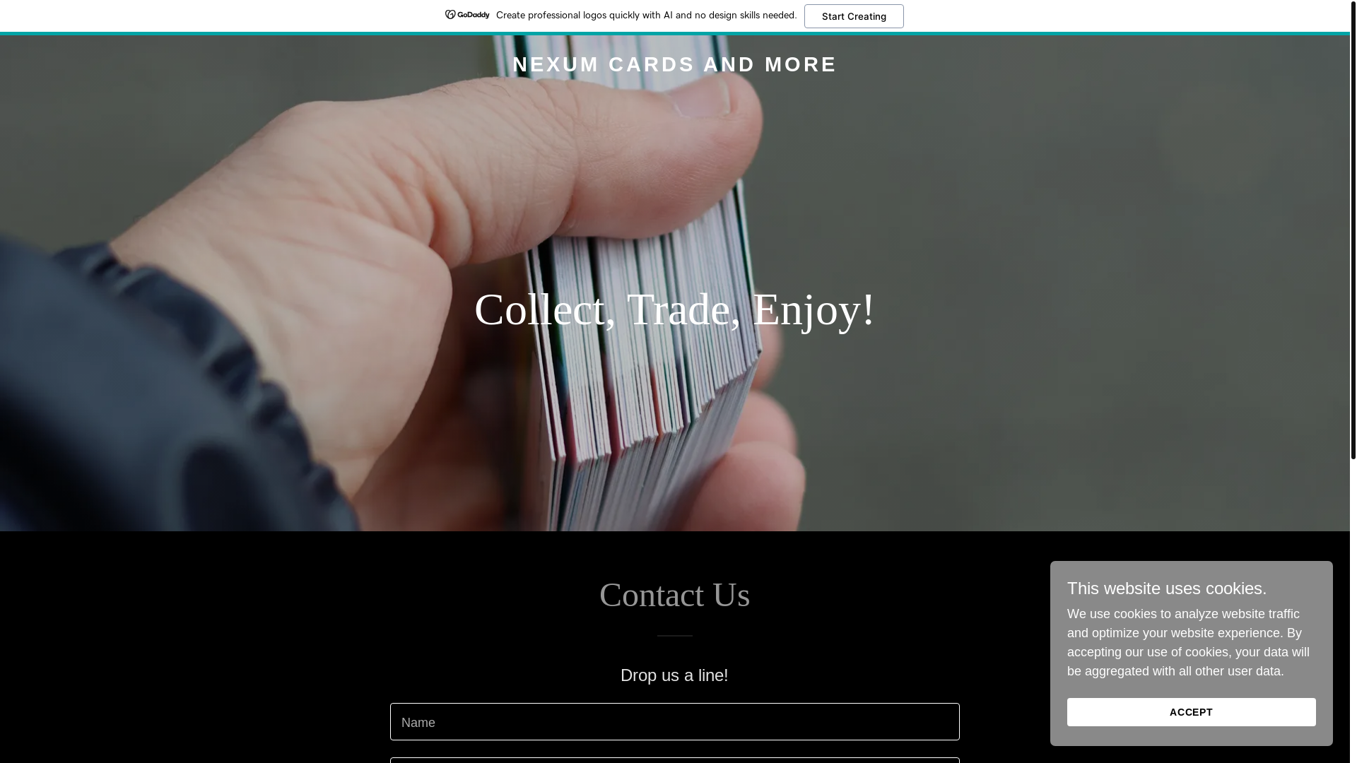 website screenshot of https://nexumcards.com/