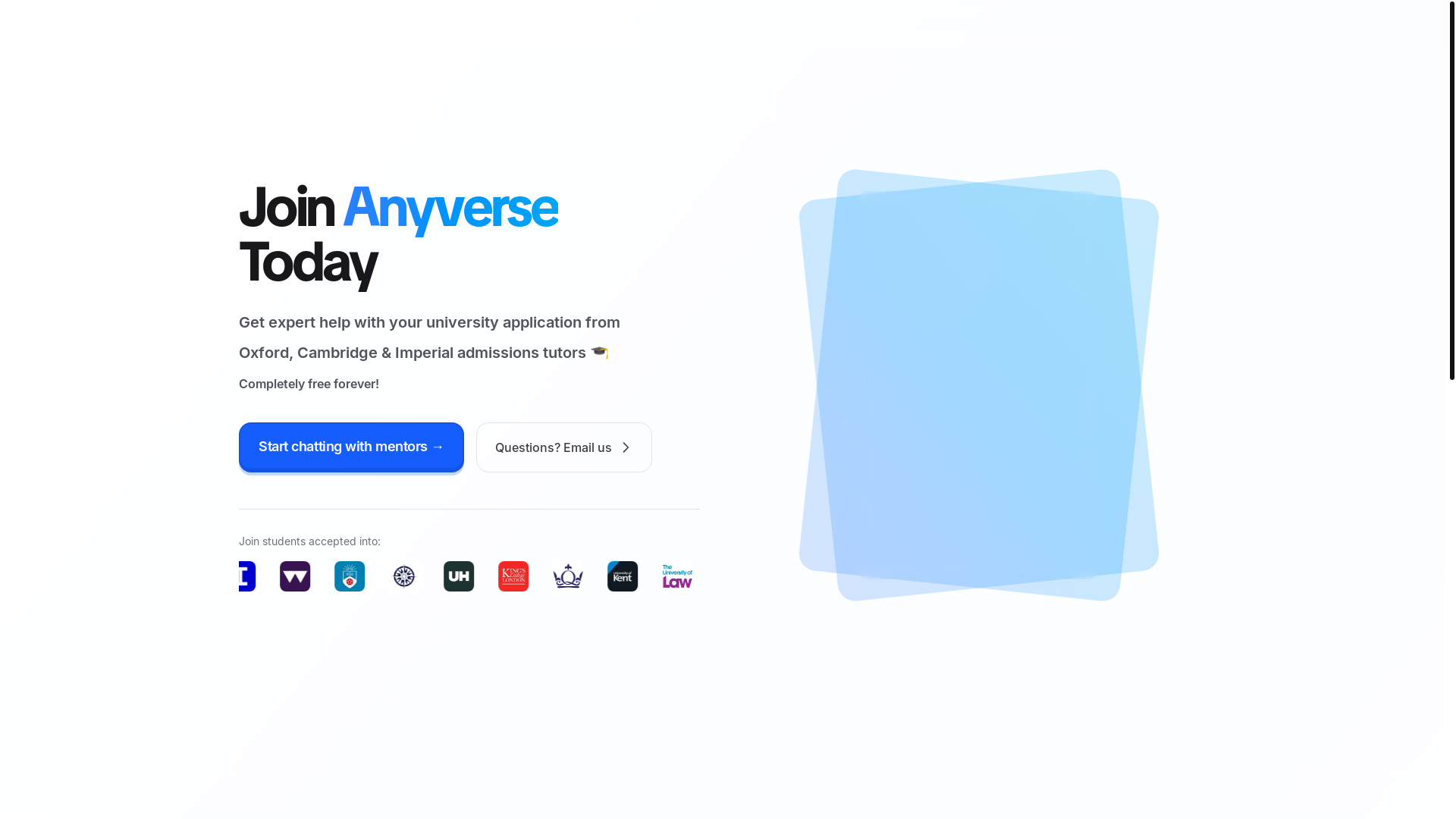 website screenshot of https://joinanyverse.com/