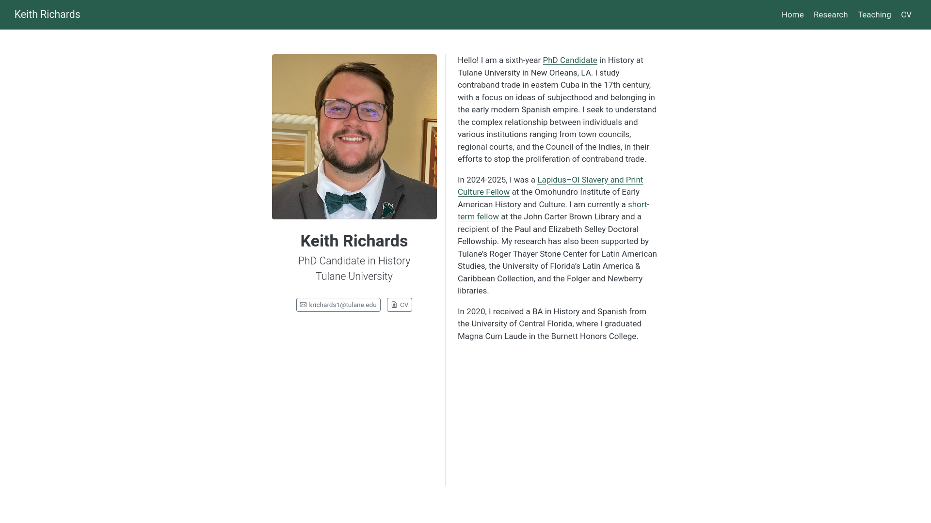 website screenshot of https://keithrichardshistorian.com/