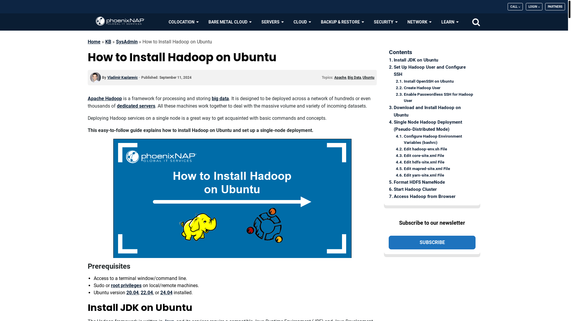 website screenshot of https://phoenixnap.com/kb/install-hadoop-ubuntu