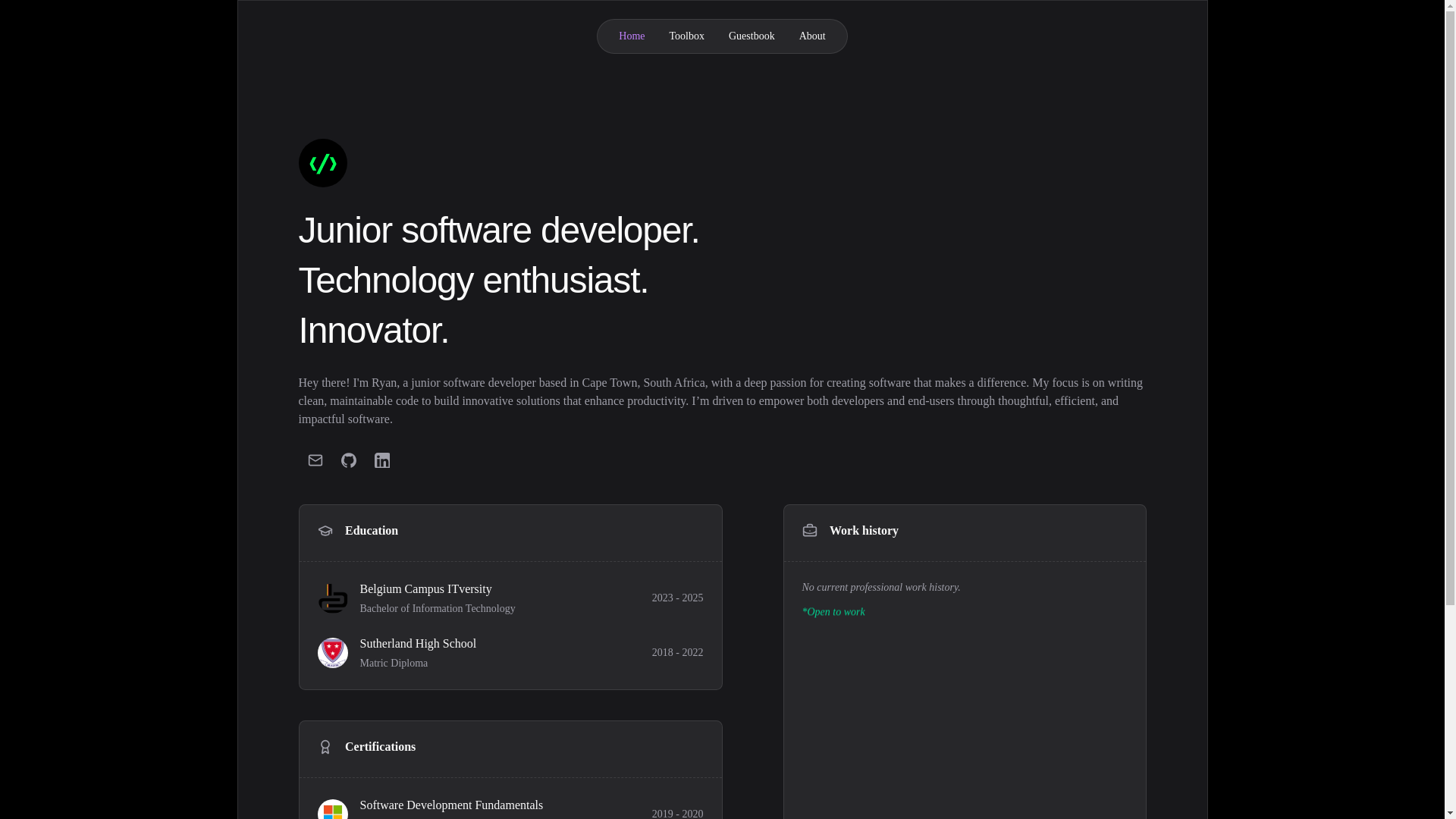 website screenshot of https://ryanthurbon.com/