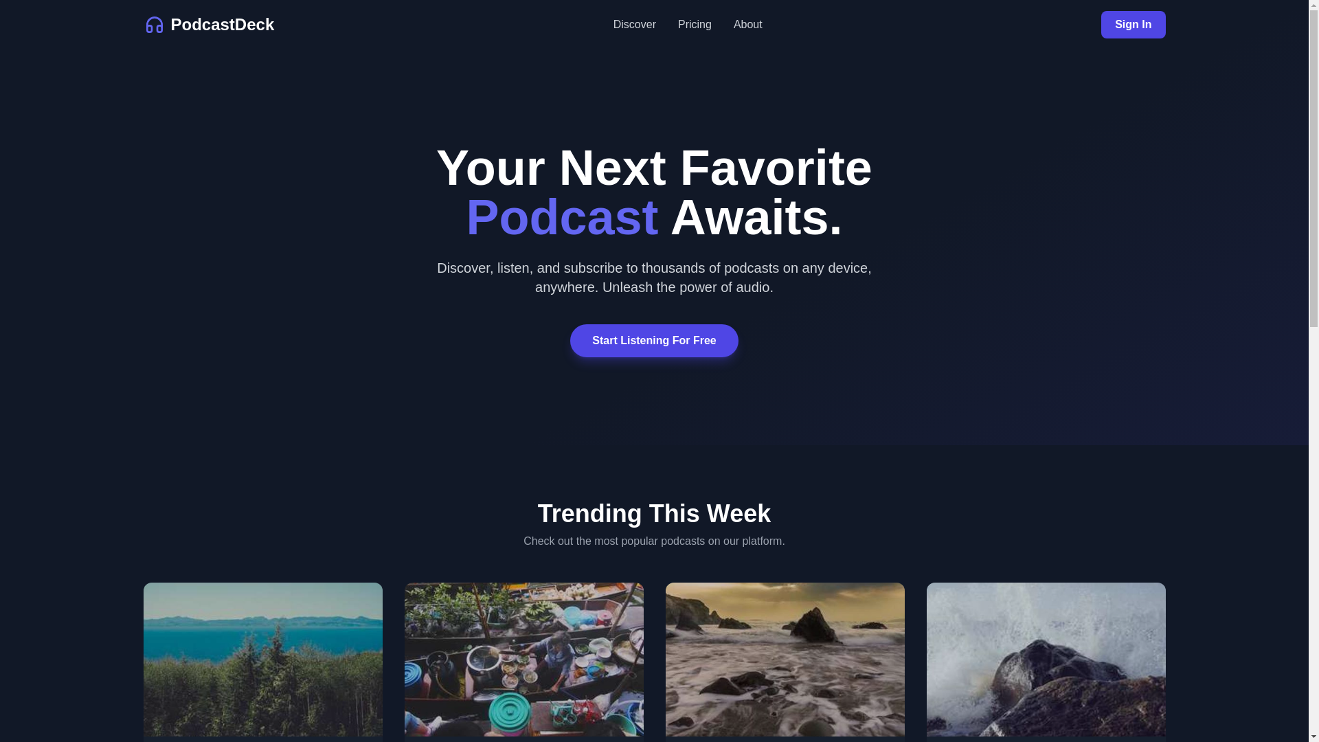 website screenshot of https://podcastdeck.link/
