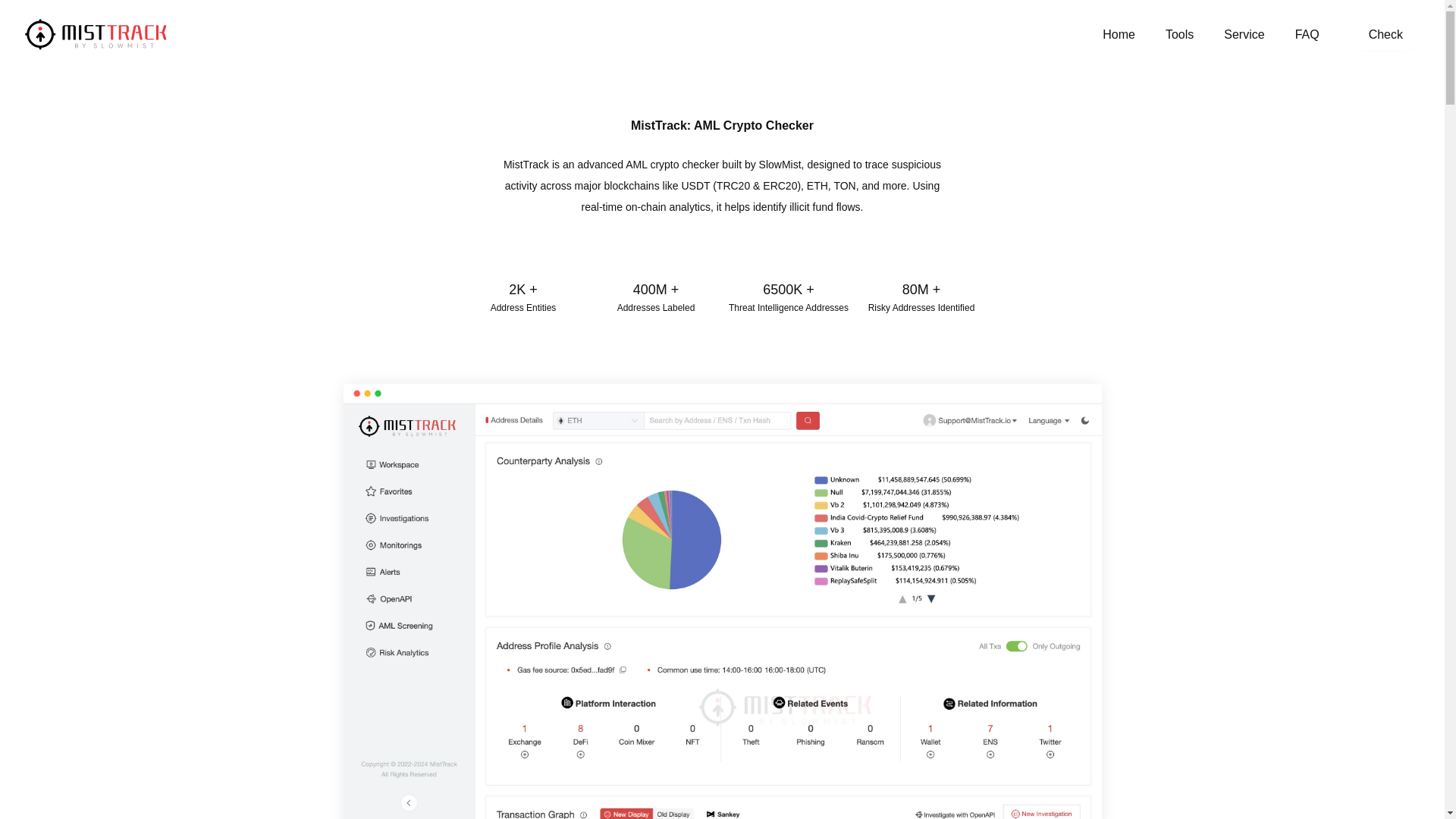 website screenshot of https://misttrack.tools/