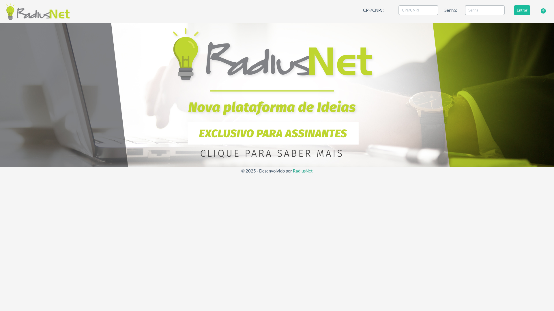 website screenshot of https://ideias.radius.net.br