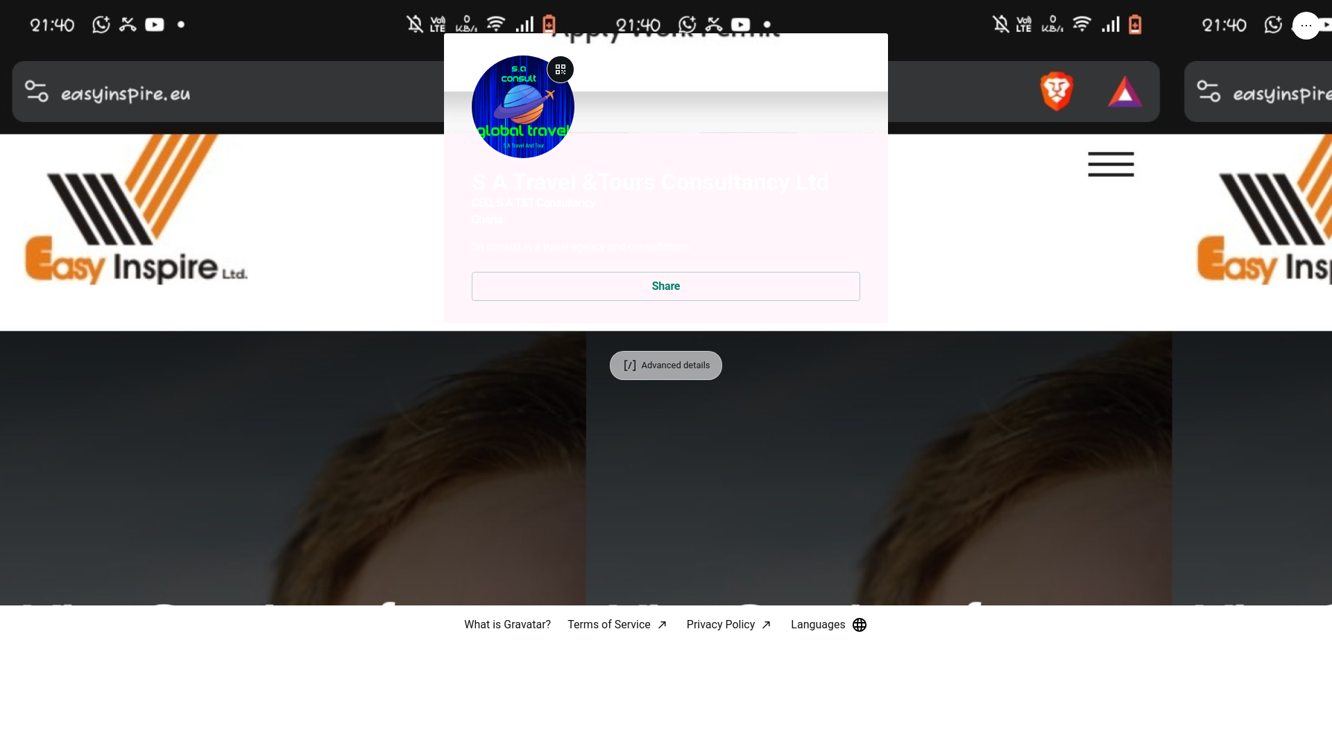 website screenshot of https://satraveltoursconsultancyltd.link/