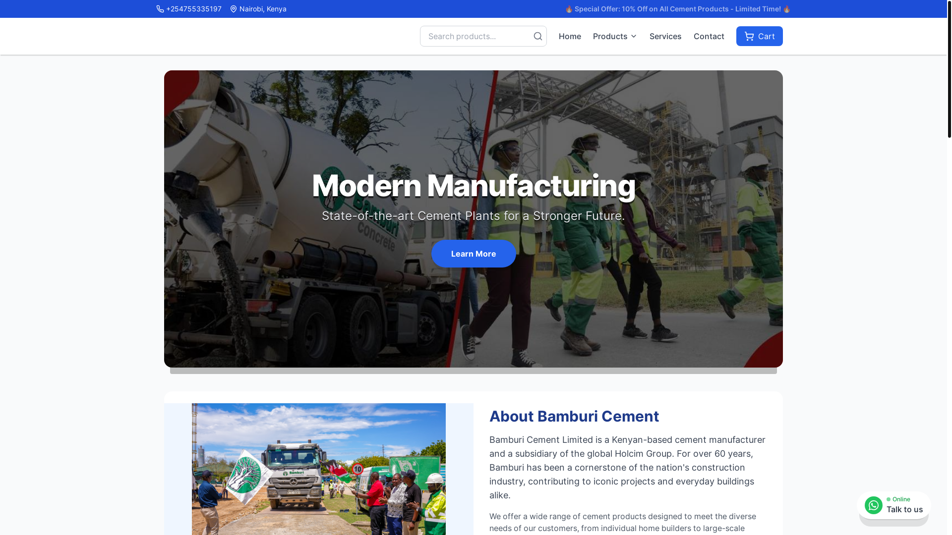 website screenshot of https://bamburicementcompany.com/