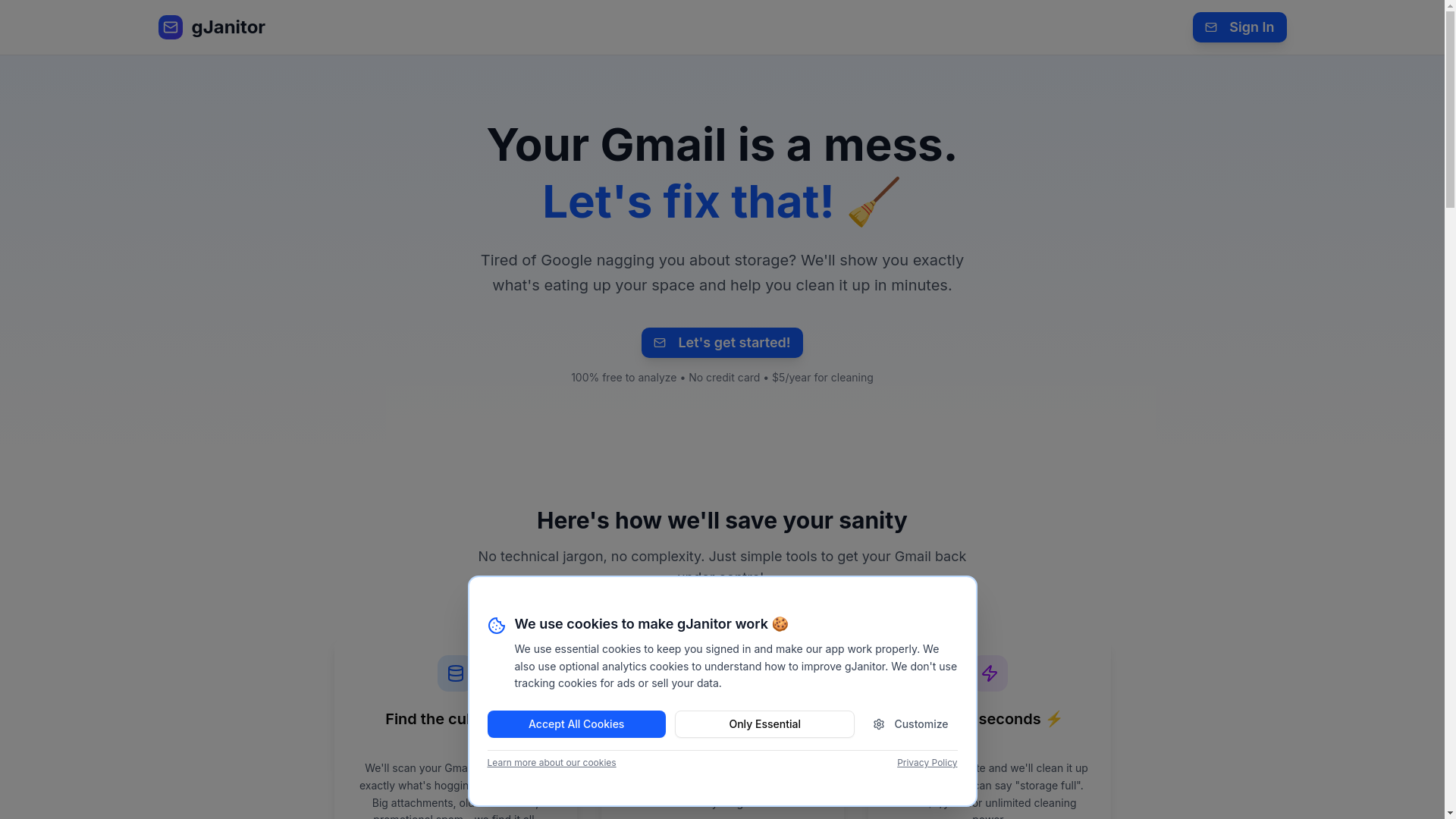 website screenshot of https://gjanitor.com/
