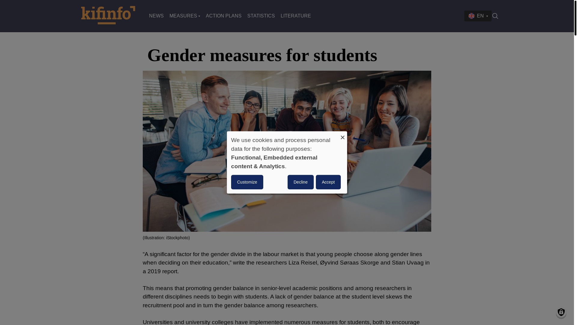 website screenshot of https://kifinfo.no/en/gender-measures-students
