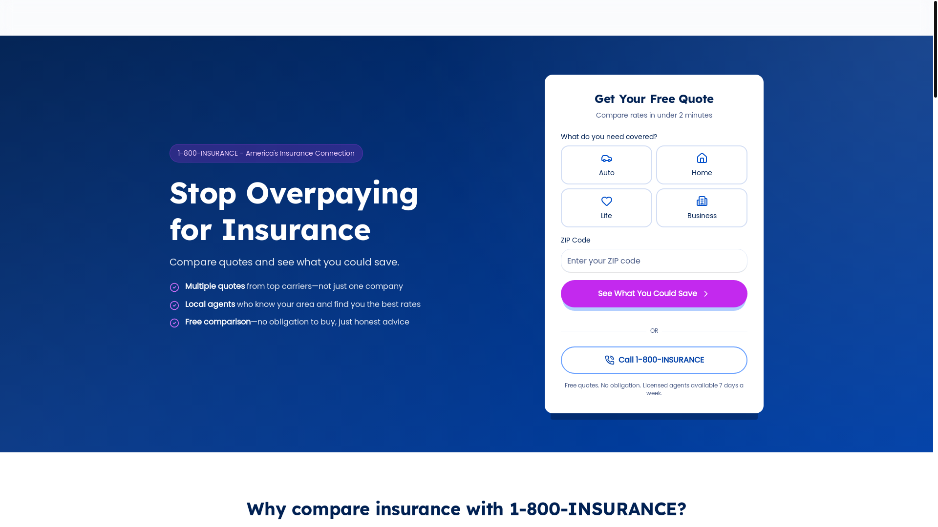 website screenshot of https://go1800insurance.com/