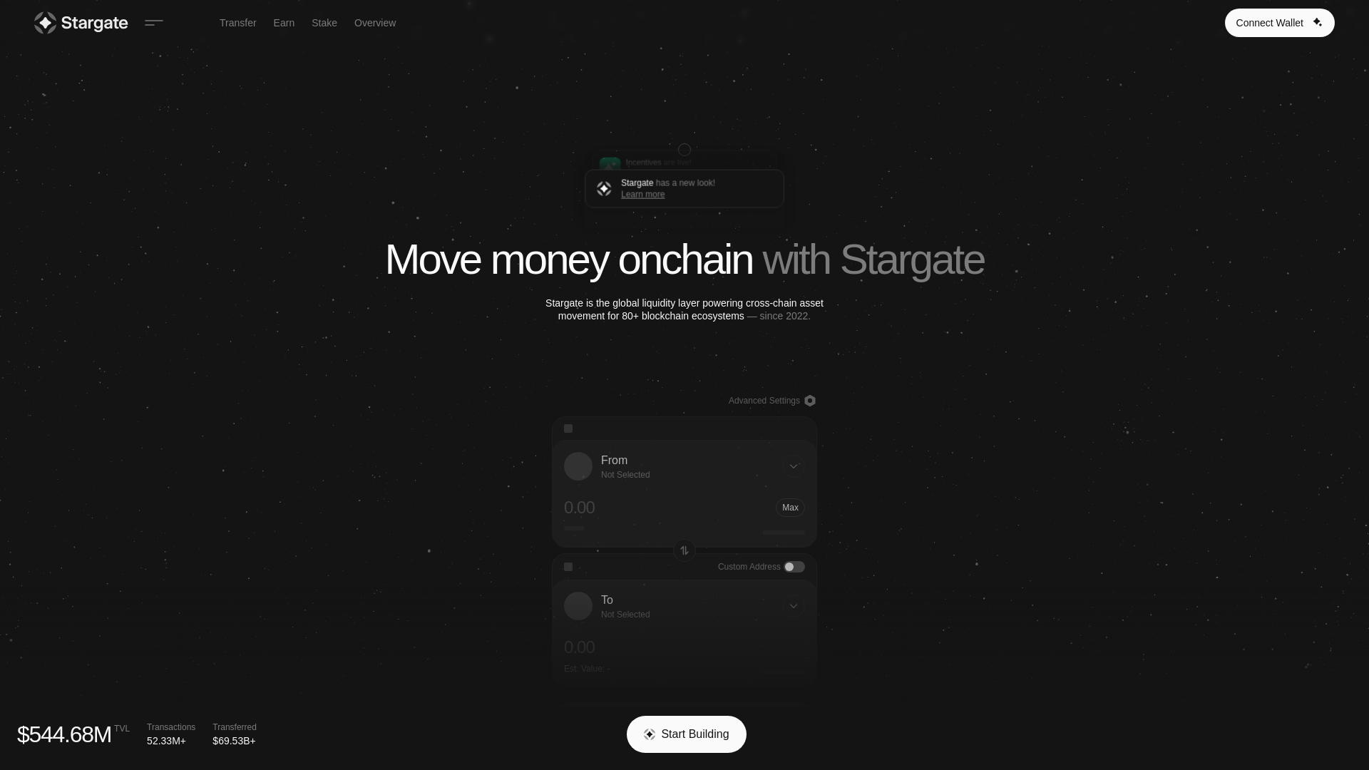 website screenshot of https://stargate.finance/