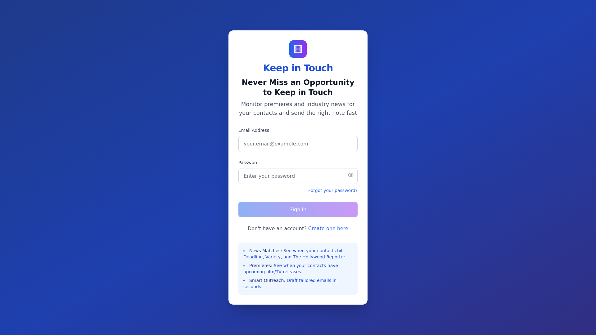 website screenshot of https://keepintouchhollywood.com/