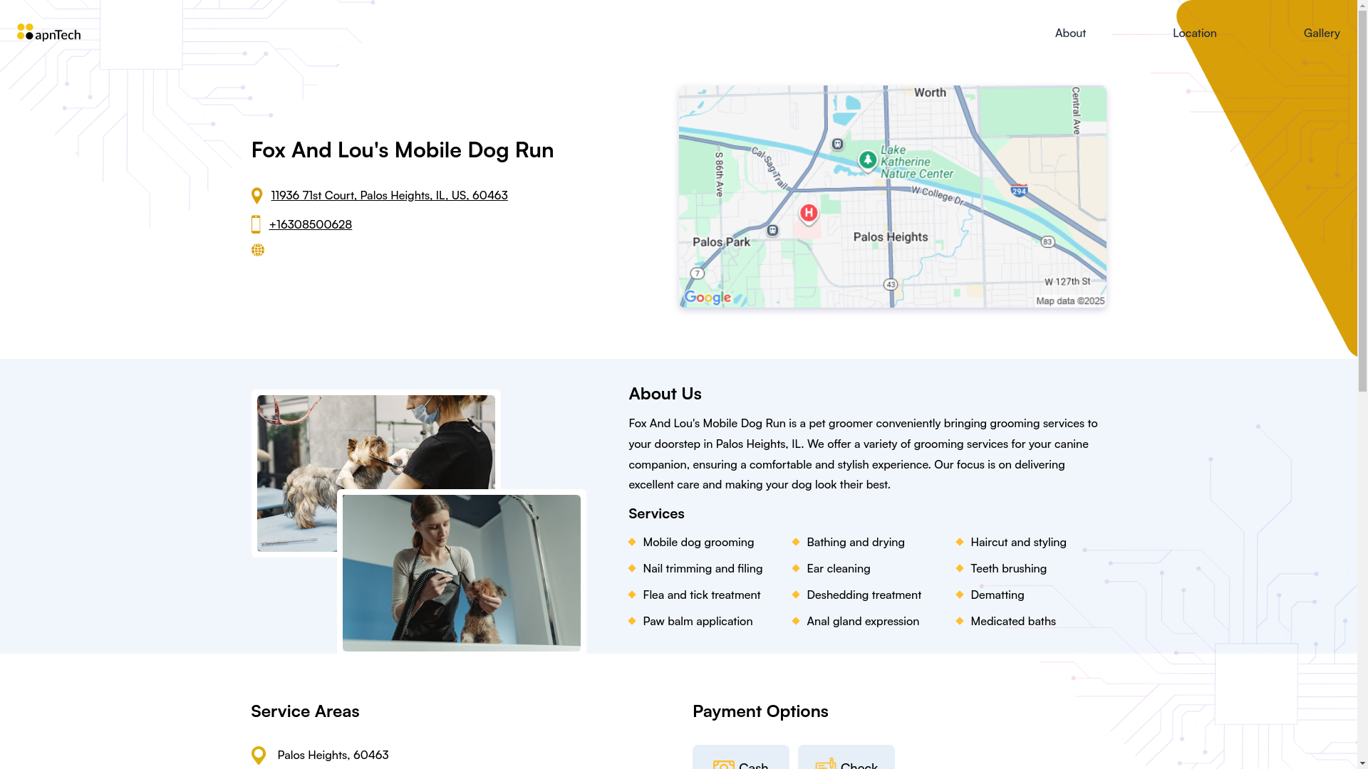 website screenshot of https://foxandlousmobiledogrun.online/