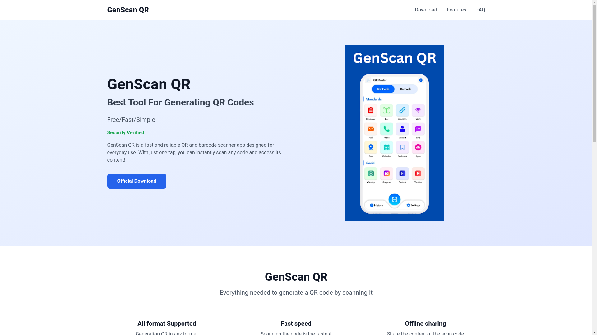website screenshot of https://genscanqr.pages.dev/