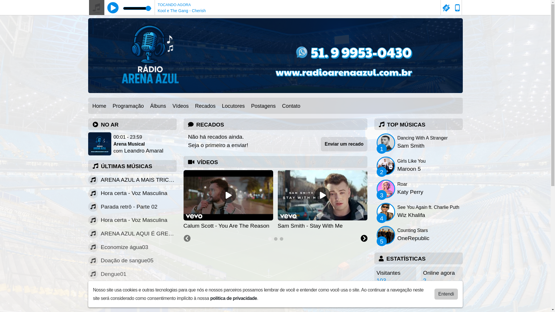 website screenshot of https://radioarenaazul.com.br/