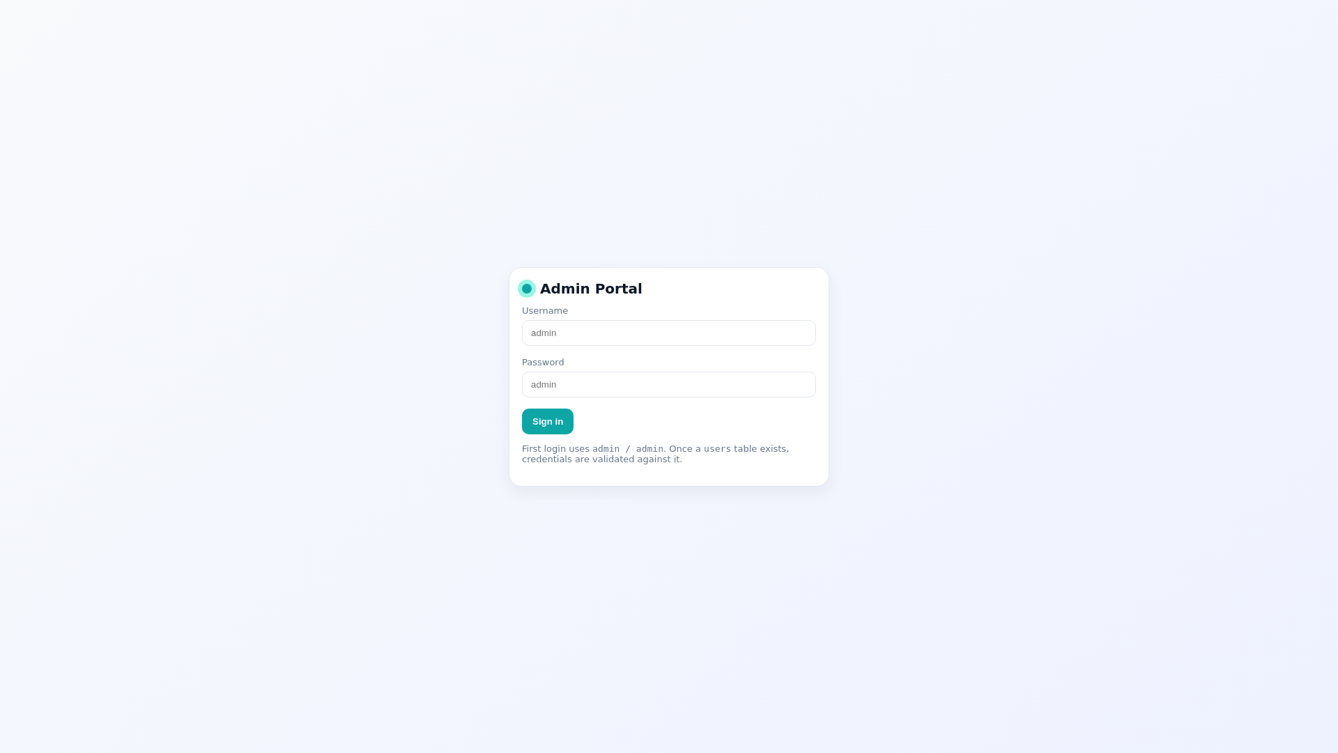 website screenshot of https://admin-panel-86f.pages.dev/