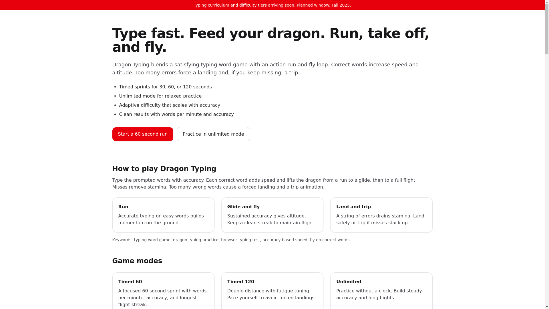 website screenshot of https://dragontyping.com/
