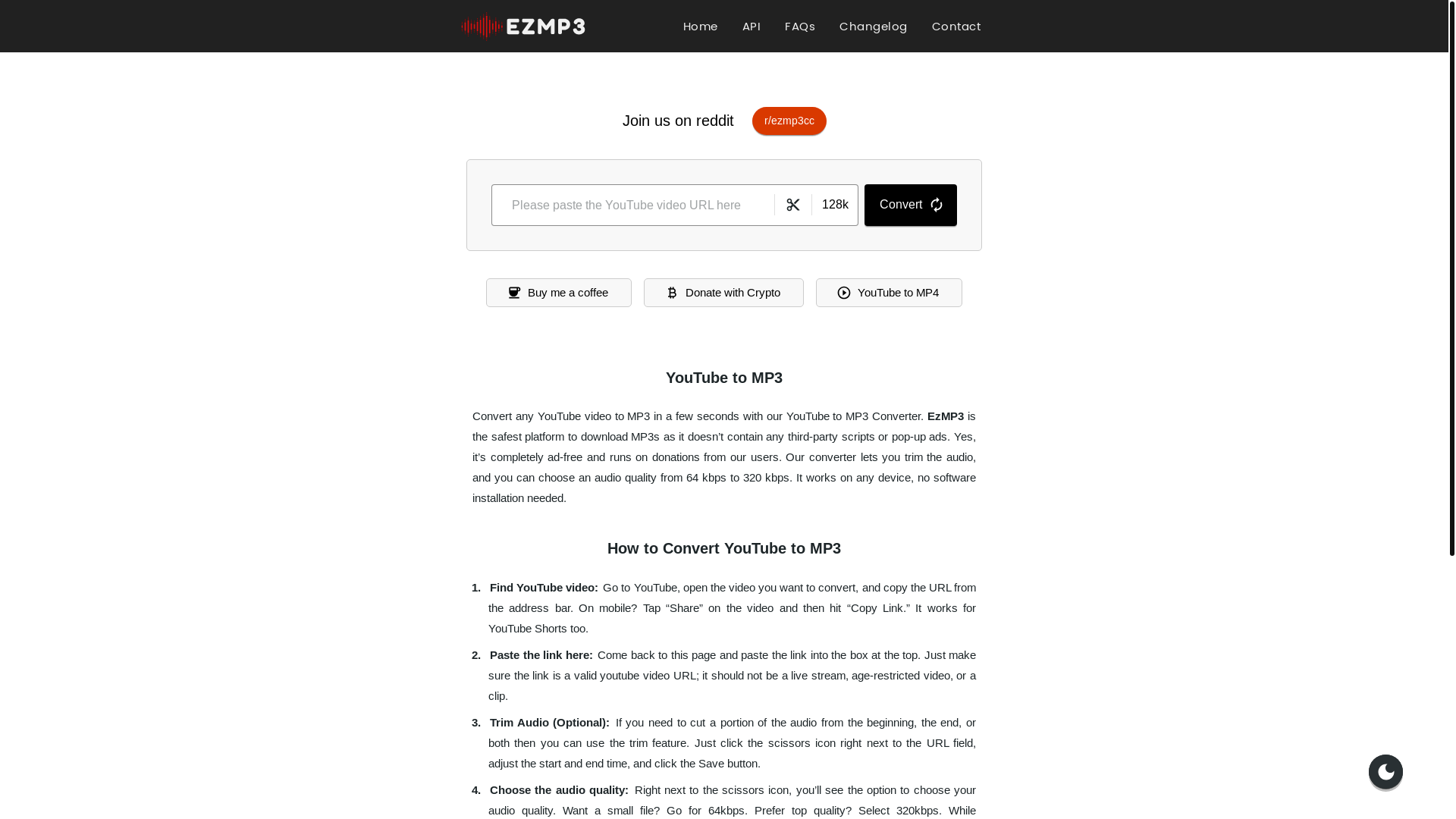 website screenshot of https://ezmp3.to/