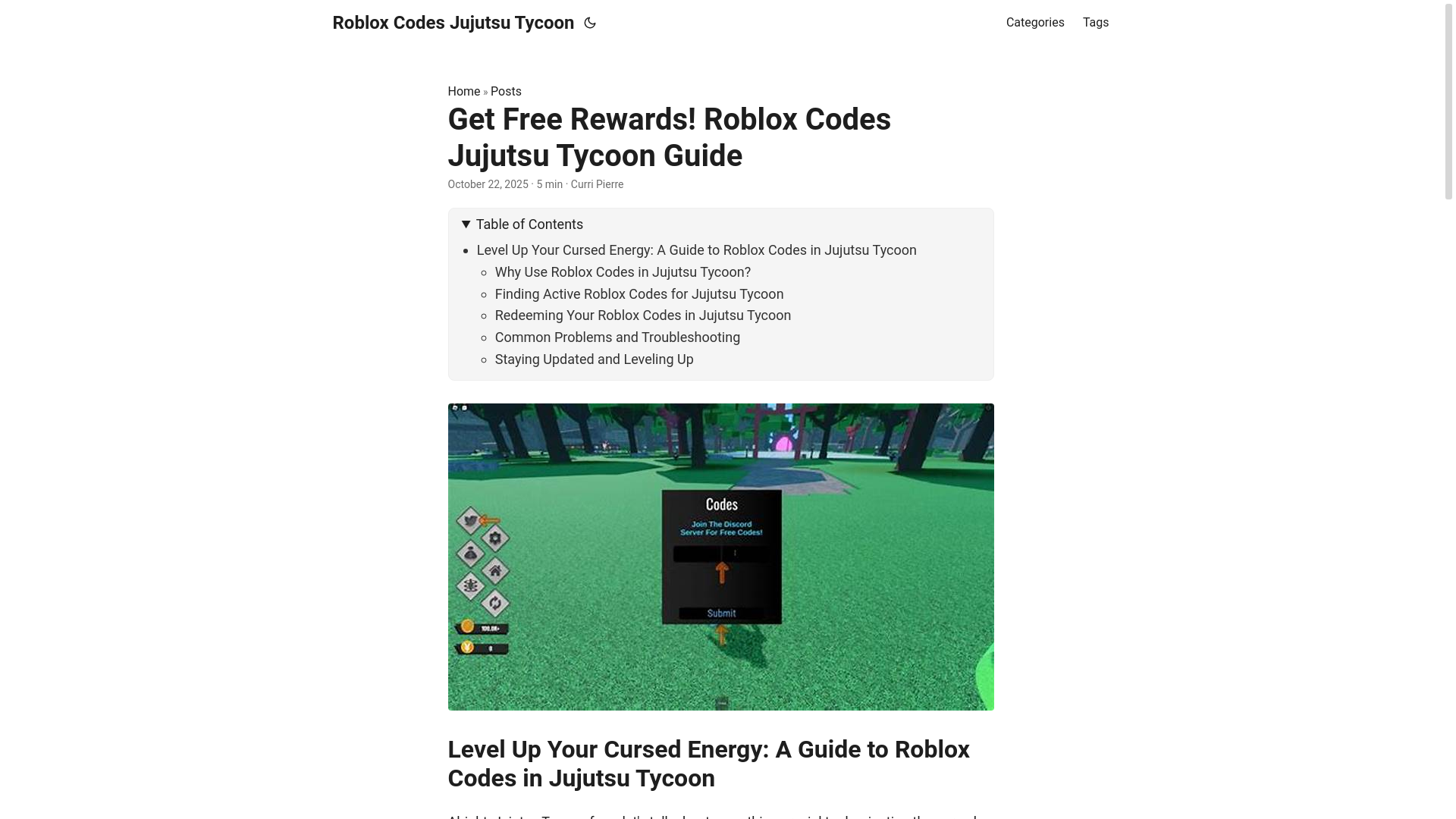 website screenshot of https://roblox-codes-jujutsu-tycoon.pages.dev/