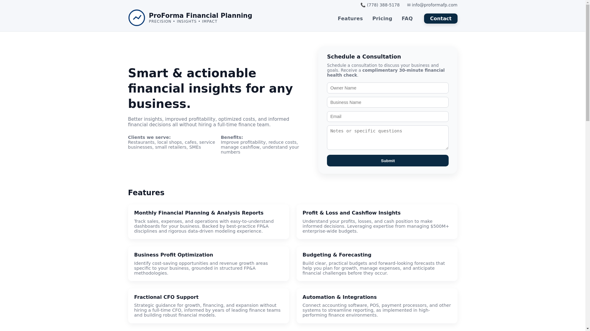website screenshot of https://proformafinancial.ca/