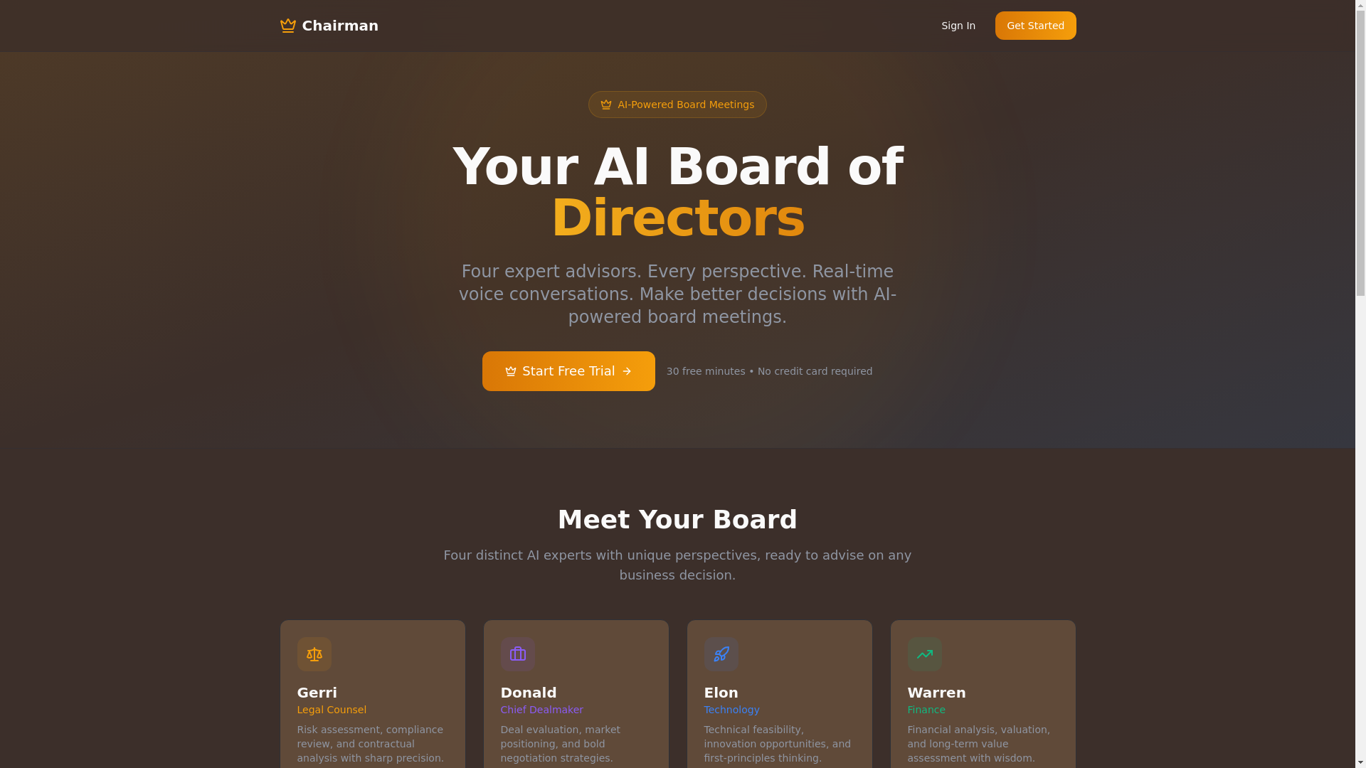 website screenshot of https://chairmanai.app/