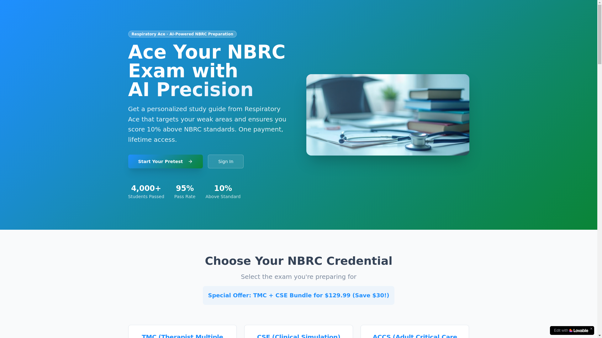 website screenshot of https://respiratoryace.com/