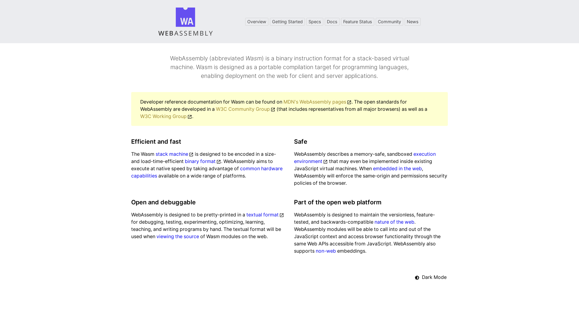 website screenshot of https://webassembly.org/