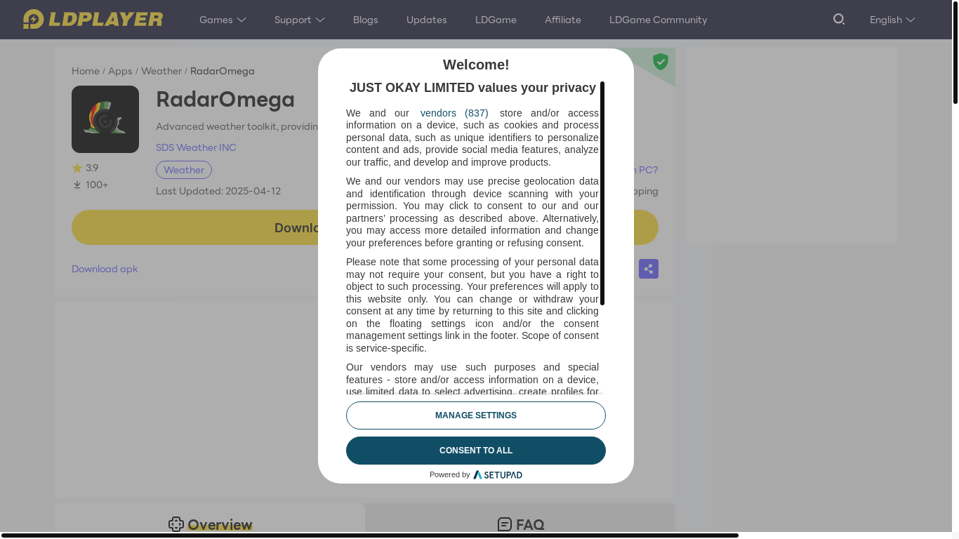 website screenshot of https://www.ldplayer.net/apps/radaromega-on-pc.html