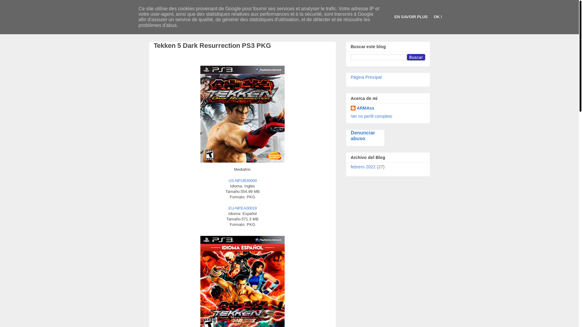 website screenshot of https://juegosdeps3pkg.blogspot.com/p/tekken-5-dark-resurrection-ps3-pkg.html