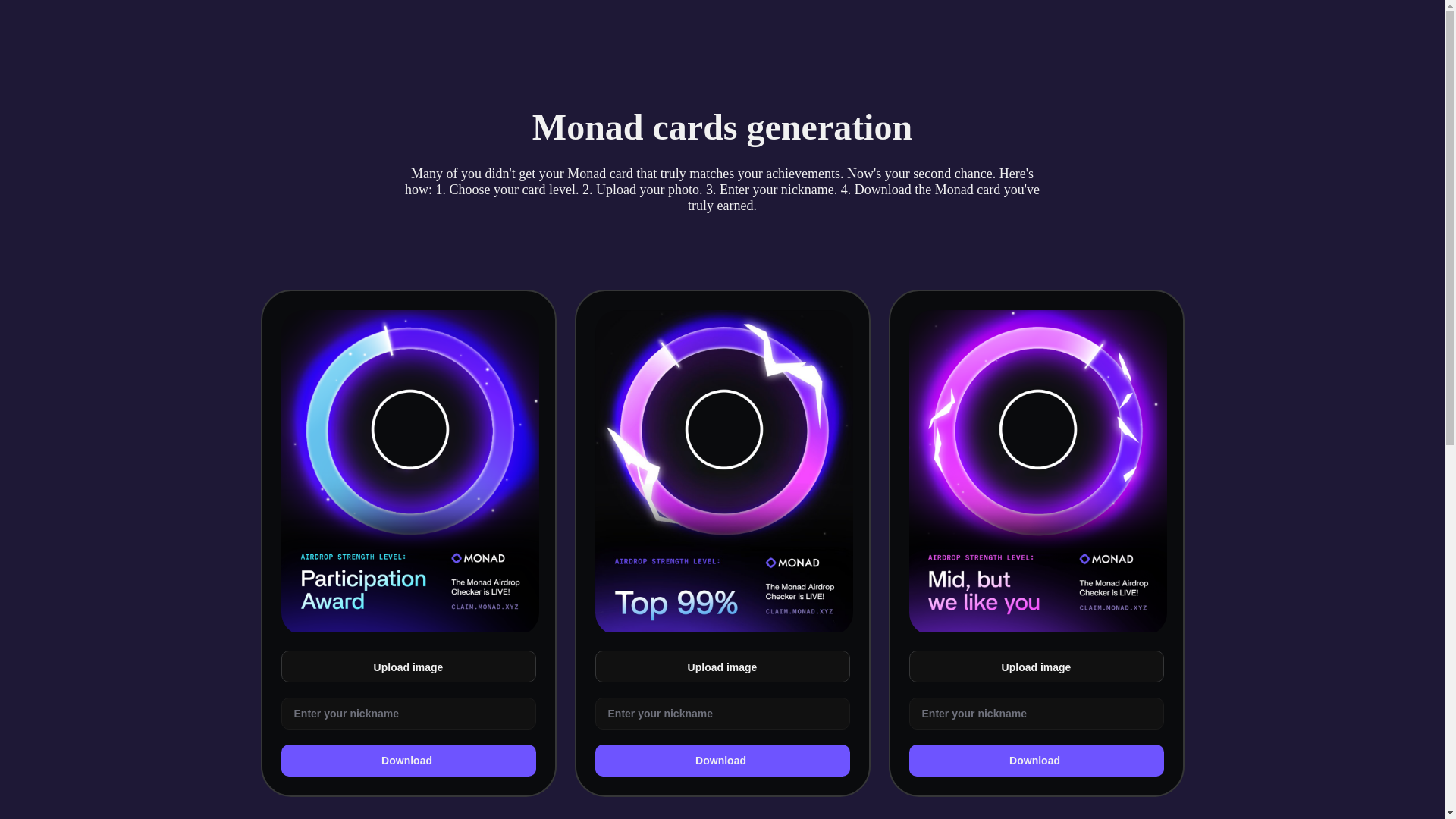 website screenshot of https://monadcards.site/