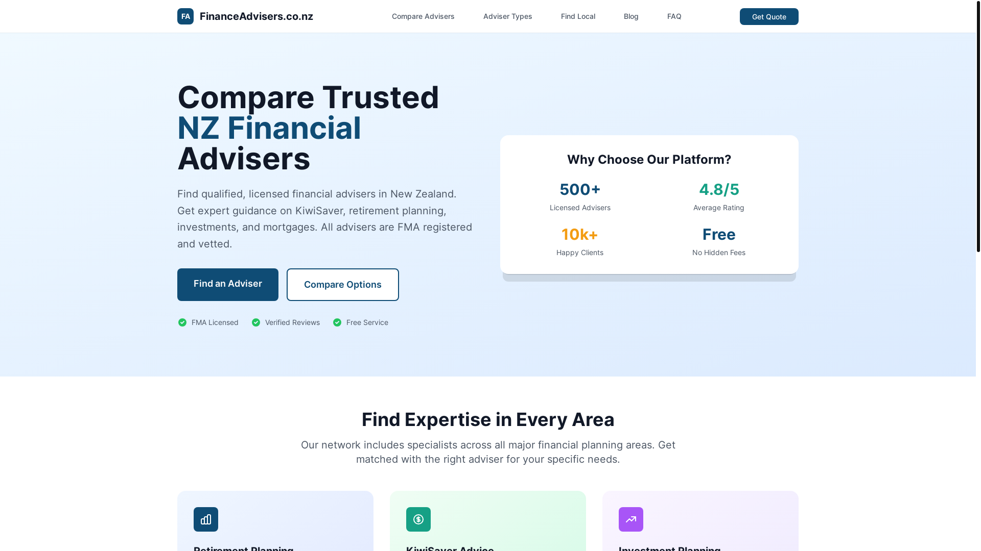 website screenshot of https://financeadvisers.co.nz/