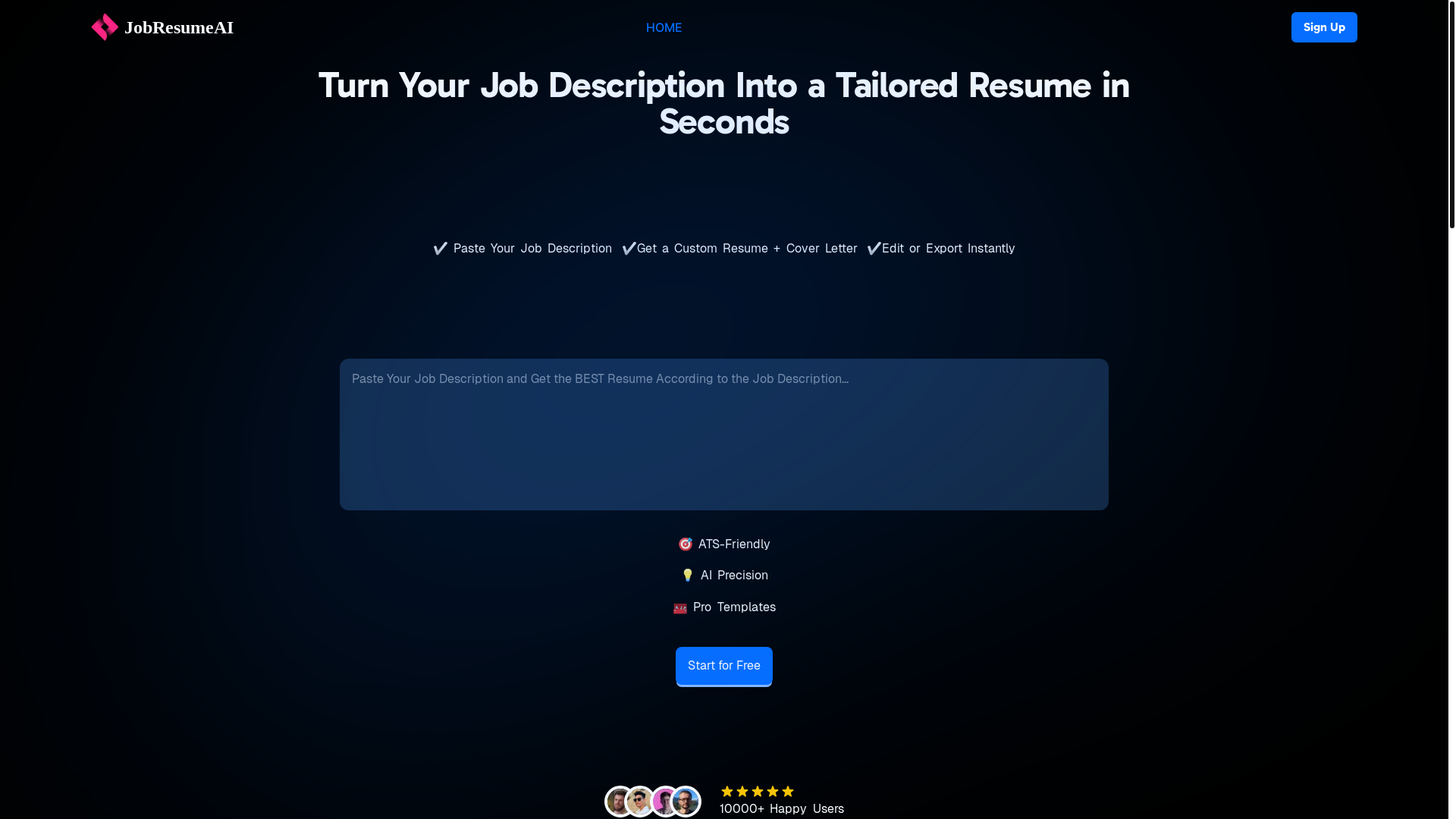 website screenshot of https://jobresumeai.com/