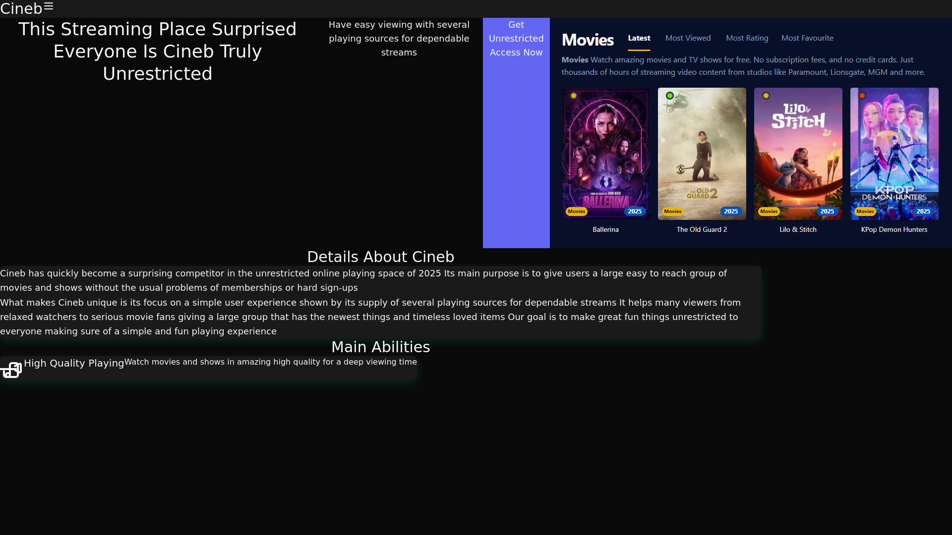 website screenshot of https://cineb-yirt.pages.dev/