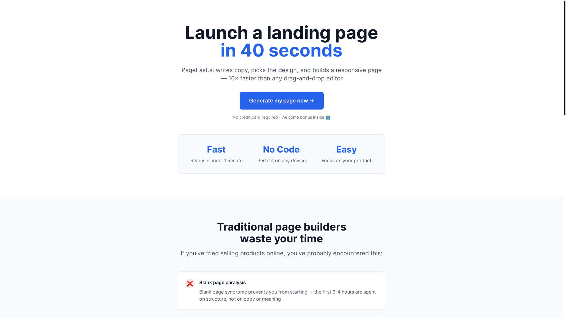 website screenshot of https://pagefast-landings.pages.dev/