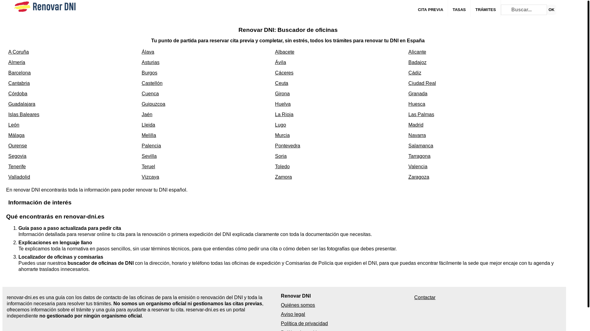 website screenshot of https://www.renovar-dni.es