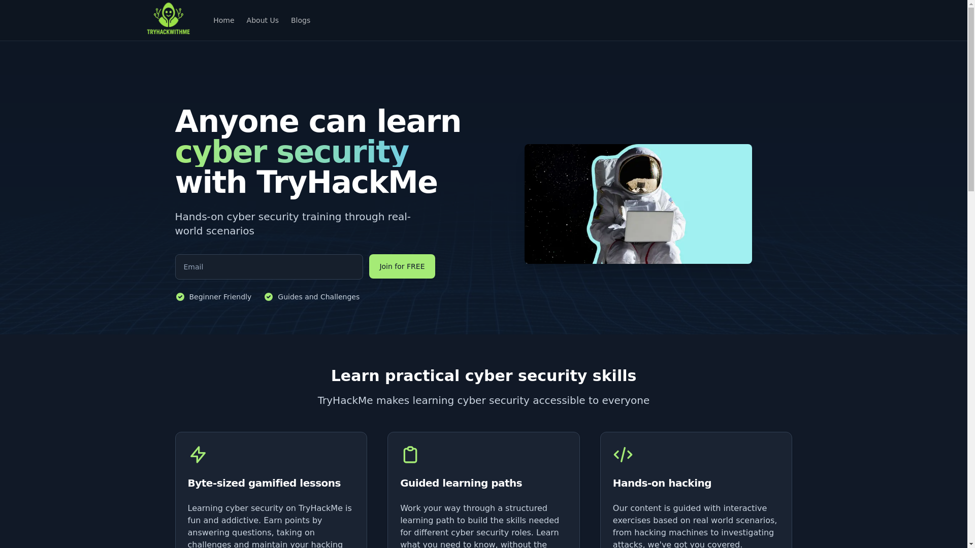 website screenshot of https://tryhackwithme.com/