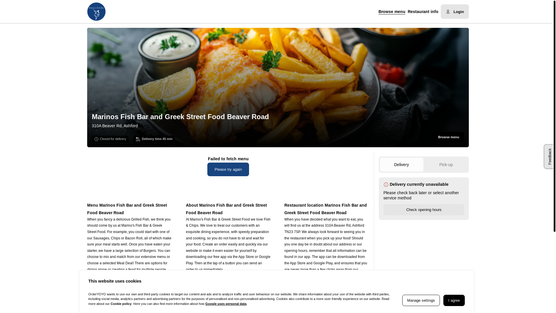website screenshot of https://marinosfishbarbeaverroad.co.uk/