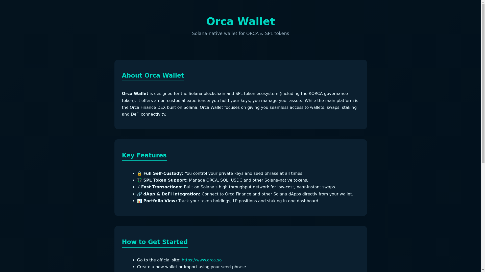 website screenshot of https://orca-wallete.pages.dev/