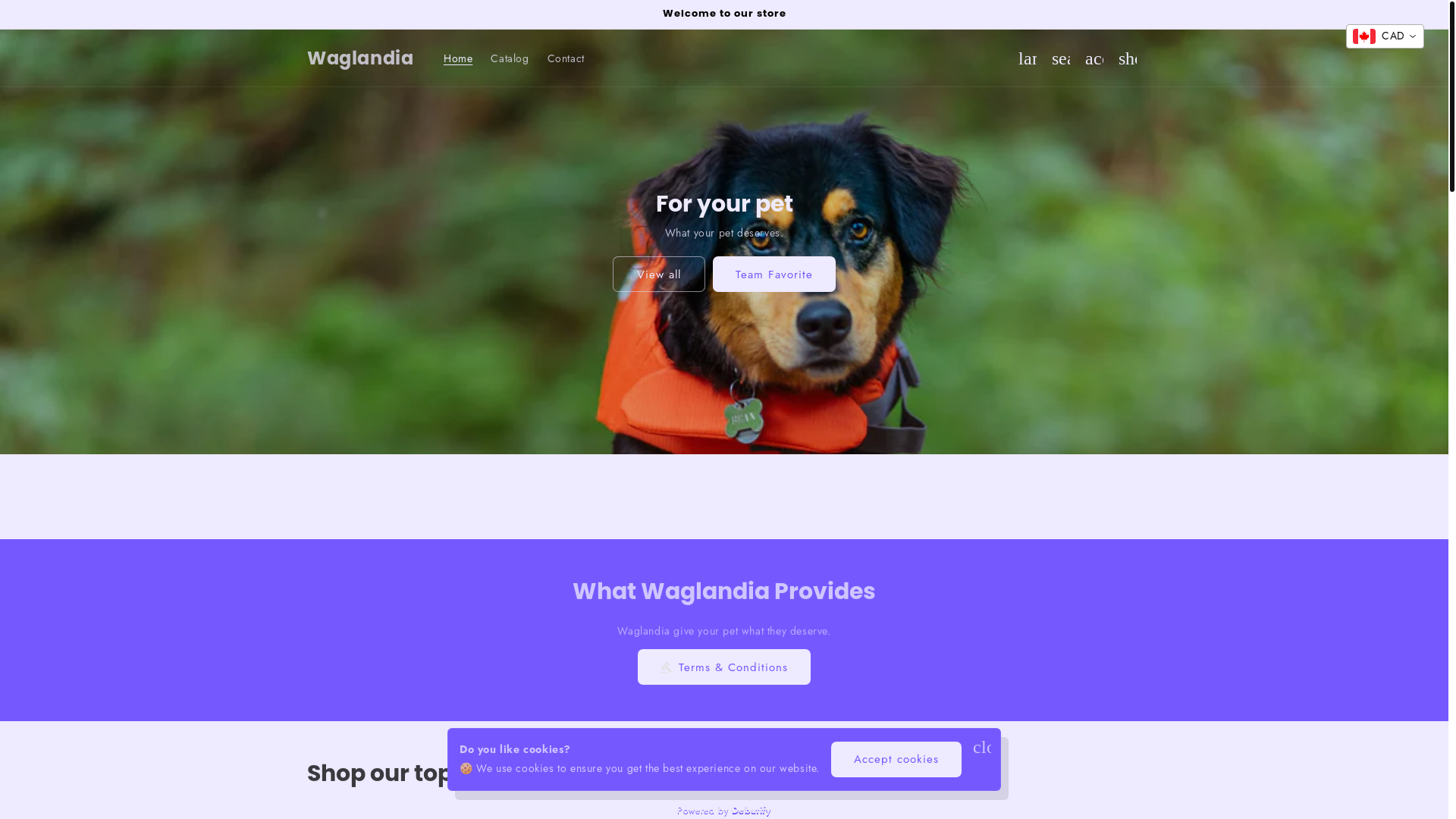 website screenshot of https://waglandia.store/