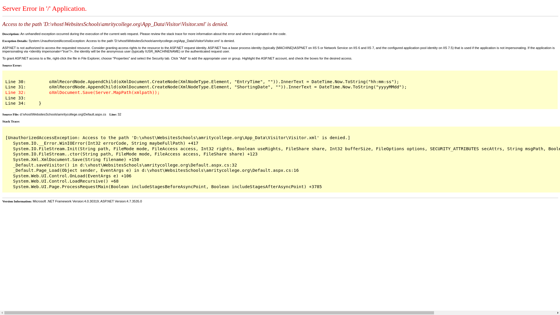 website screenshot of https://amritycollege.org/