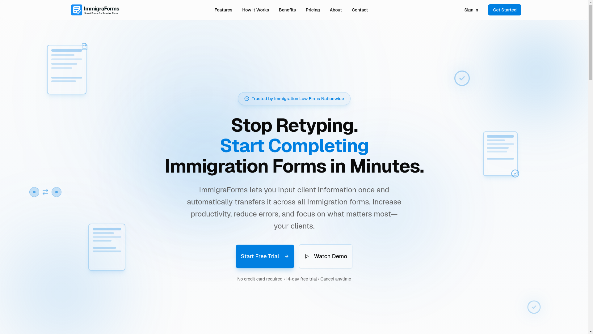 website screenshot of https://immigraformsoftware.com/