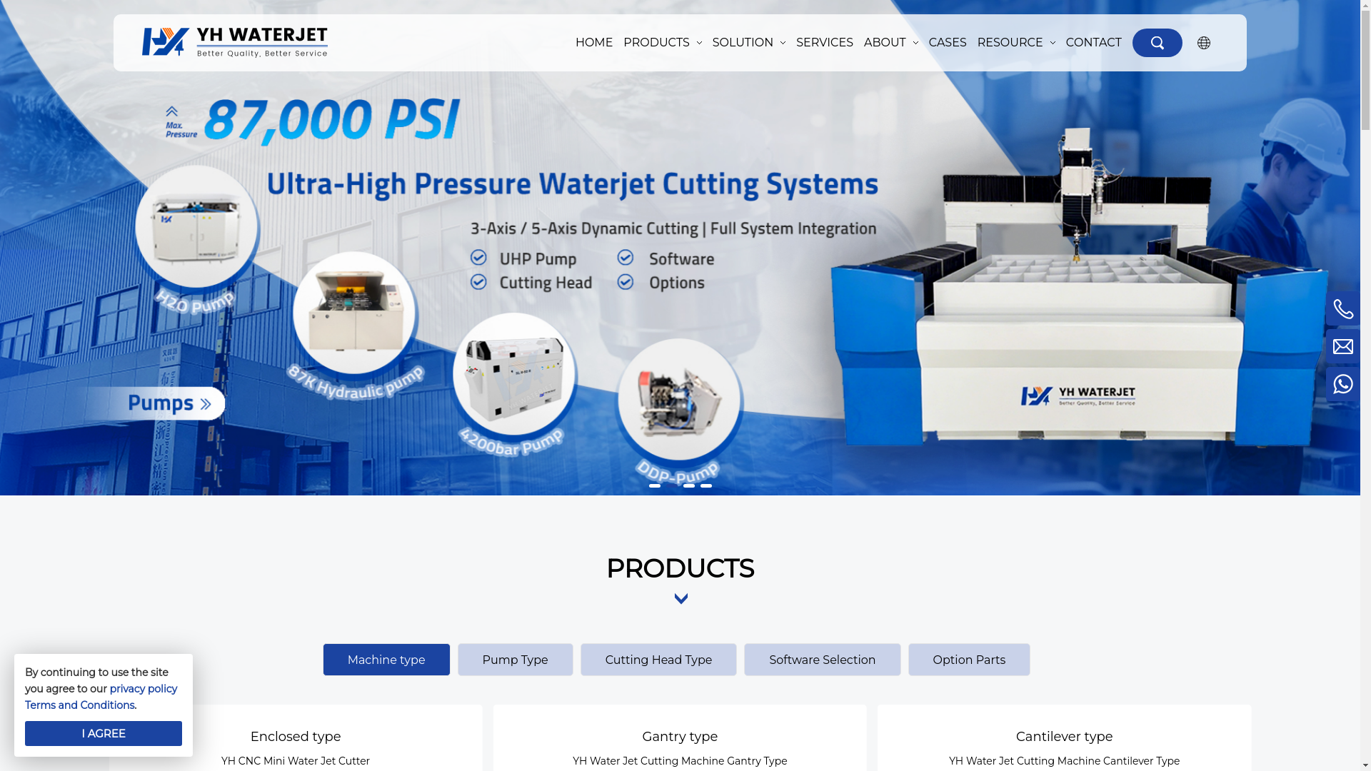 website screenshot of https://yhwaterjetmachine.com/