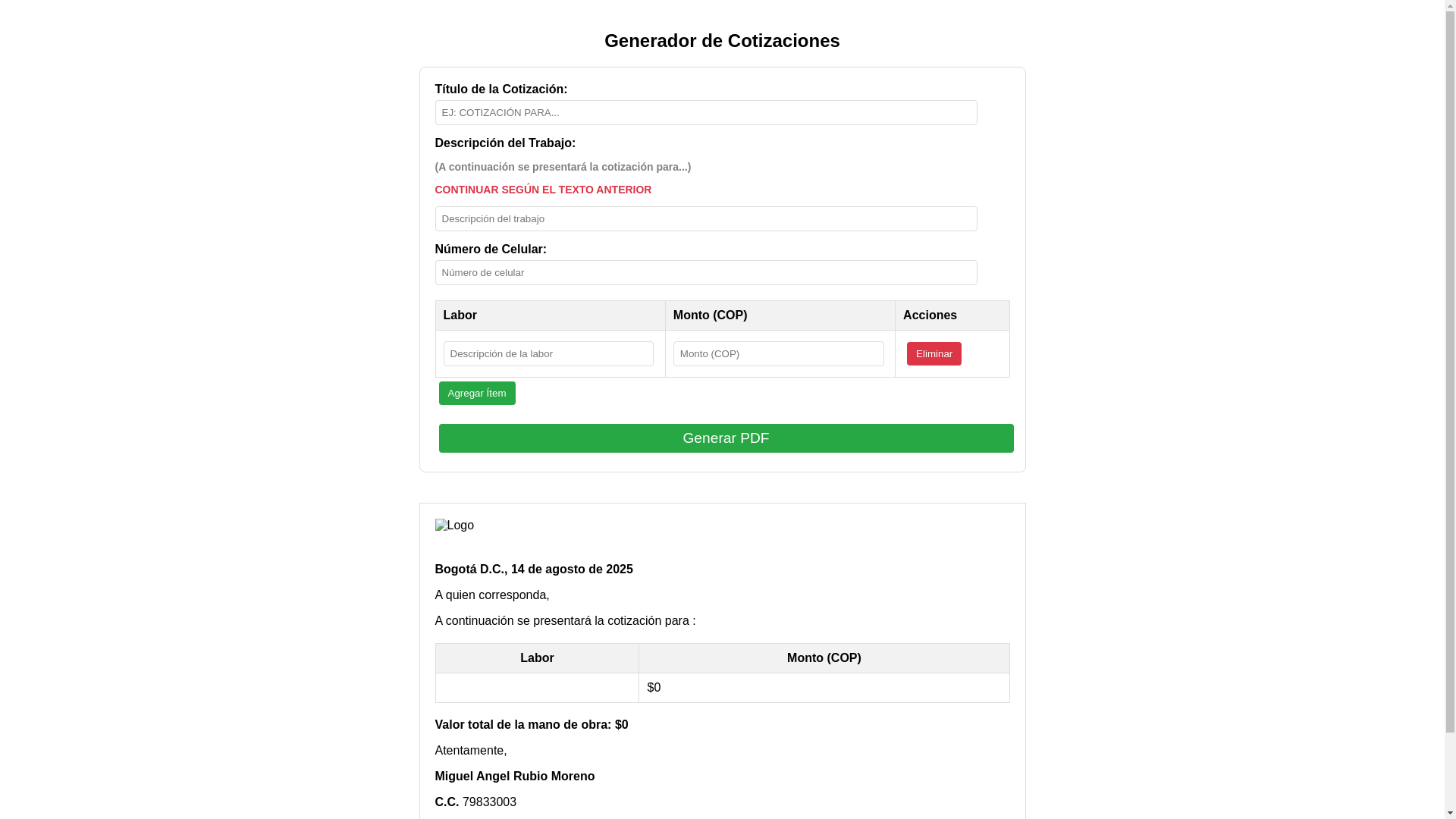 website screenshot of https://cotizaciones-mad.pages.dev/