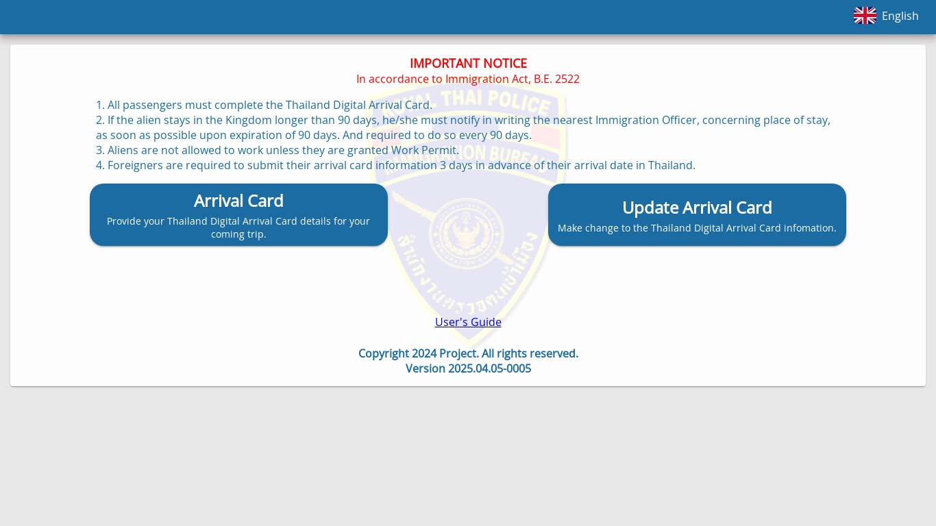 website screenshot of https://tdac.immigration.go.th/