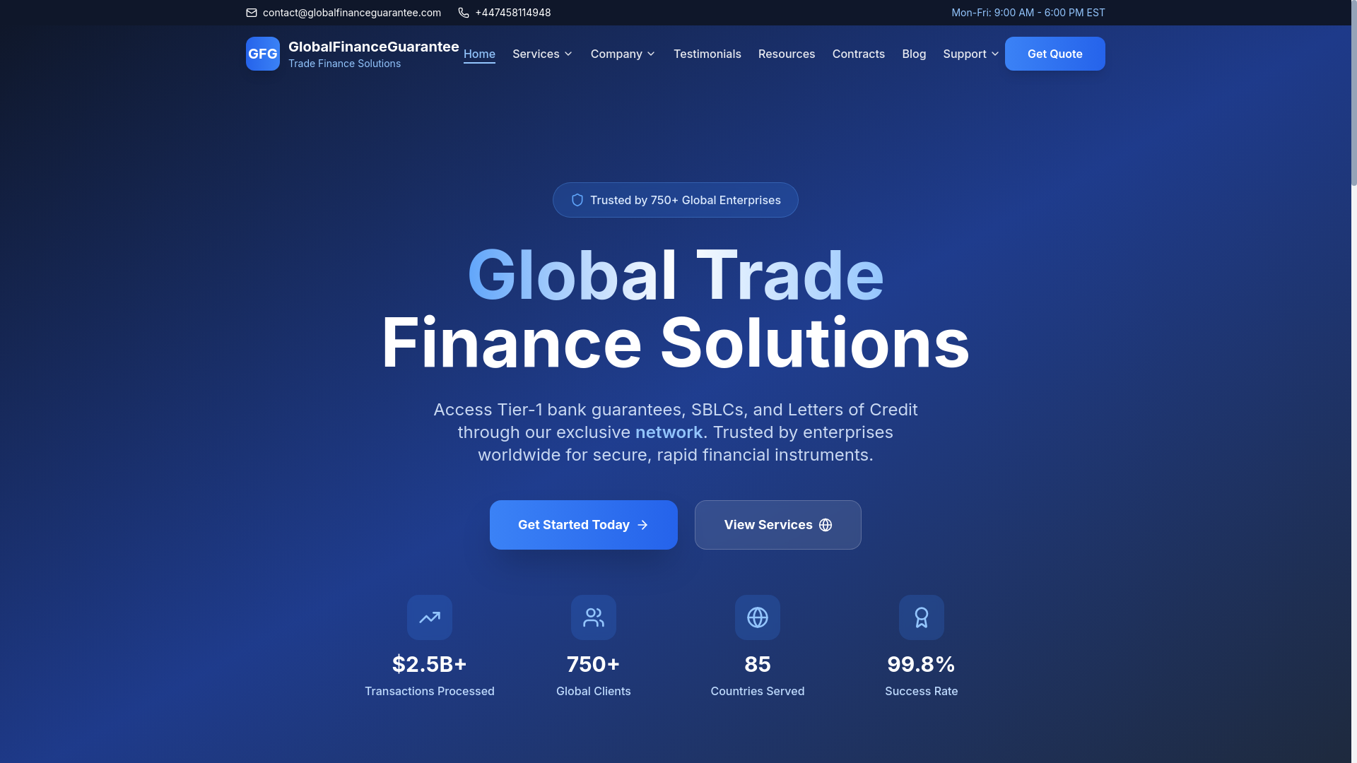 website screenshot of https://globalfinanceguarantee.com/