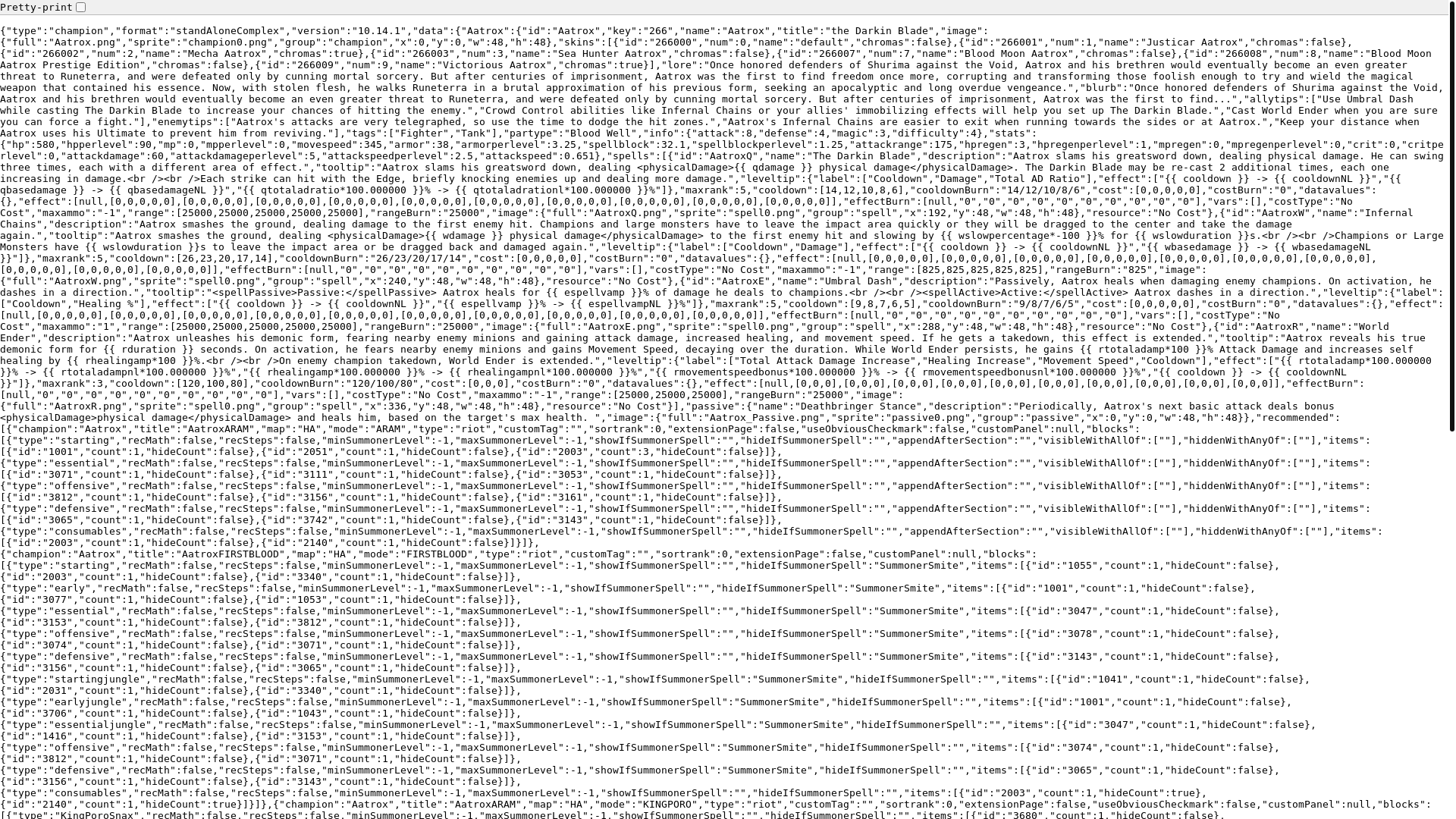 website screenshot of https://static.u.gg/assets/lol/riot_static/10.14.1/data/en_US/champion/Aatrox.json