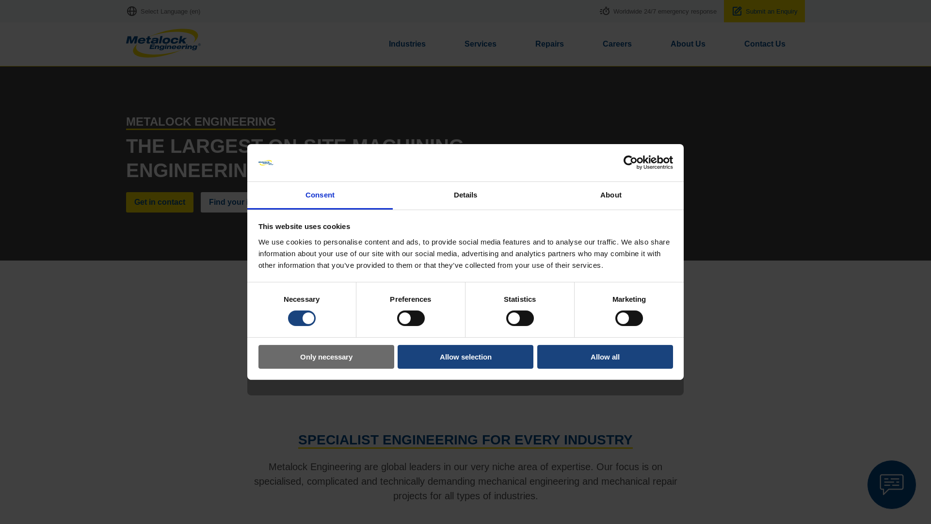 website screenshot of https://metalockengineering.co/